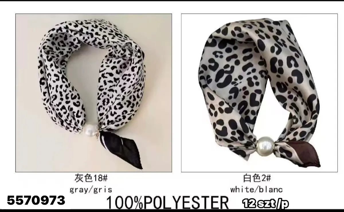 Chusta Leopard 100% Poliester Szary/Biały z Perłą