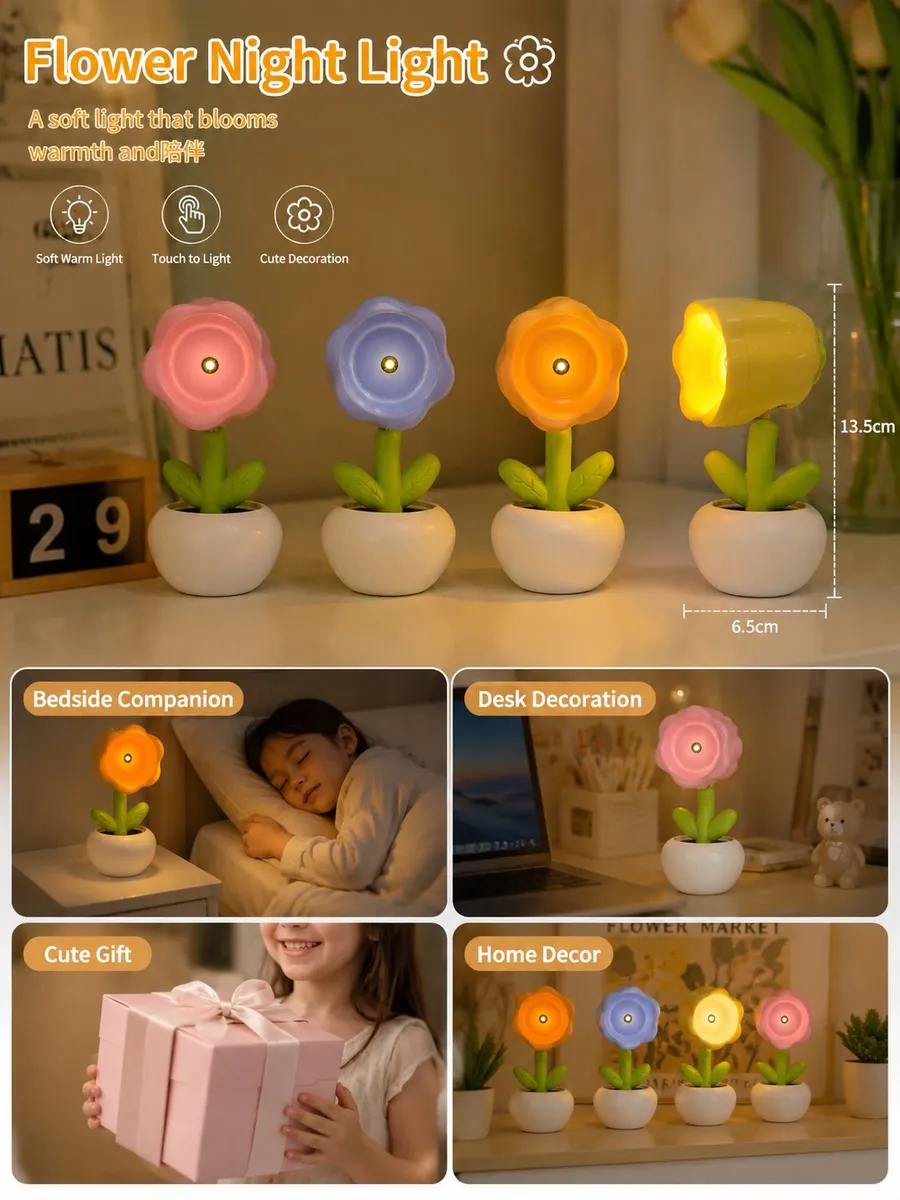 Kwiatowa lampka nocna LED Touch 13,5x6,5 cm