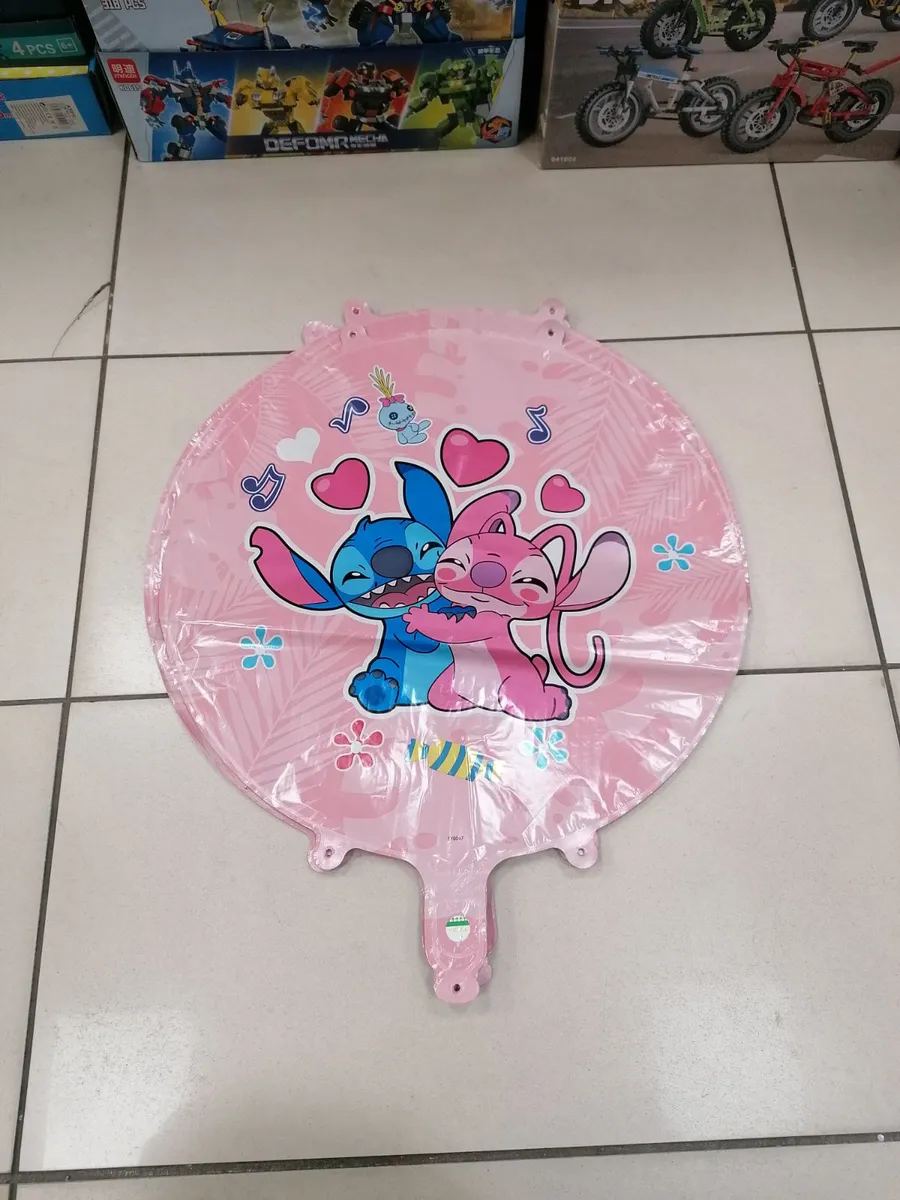 Balon foliowy Stitch i Angel różowy na patyku