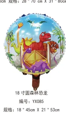 Balon foliowy Dino Park 45x53cm niebieski z dinozaurami