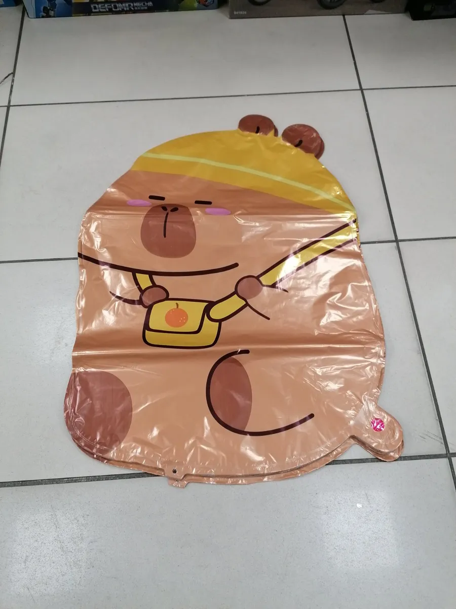 Balon foliowy Miś w Czapce Żółtej z Torbą Pomarańczową