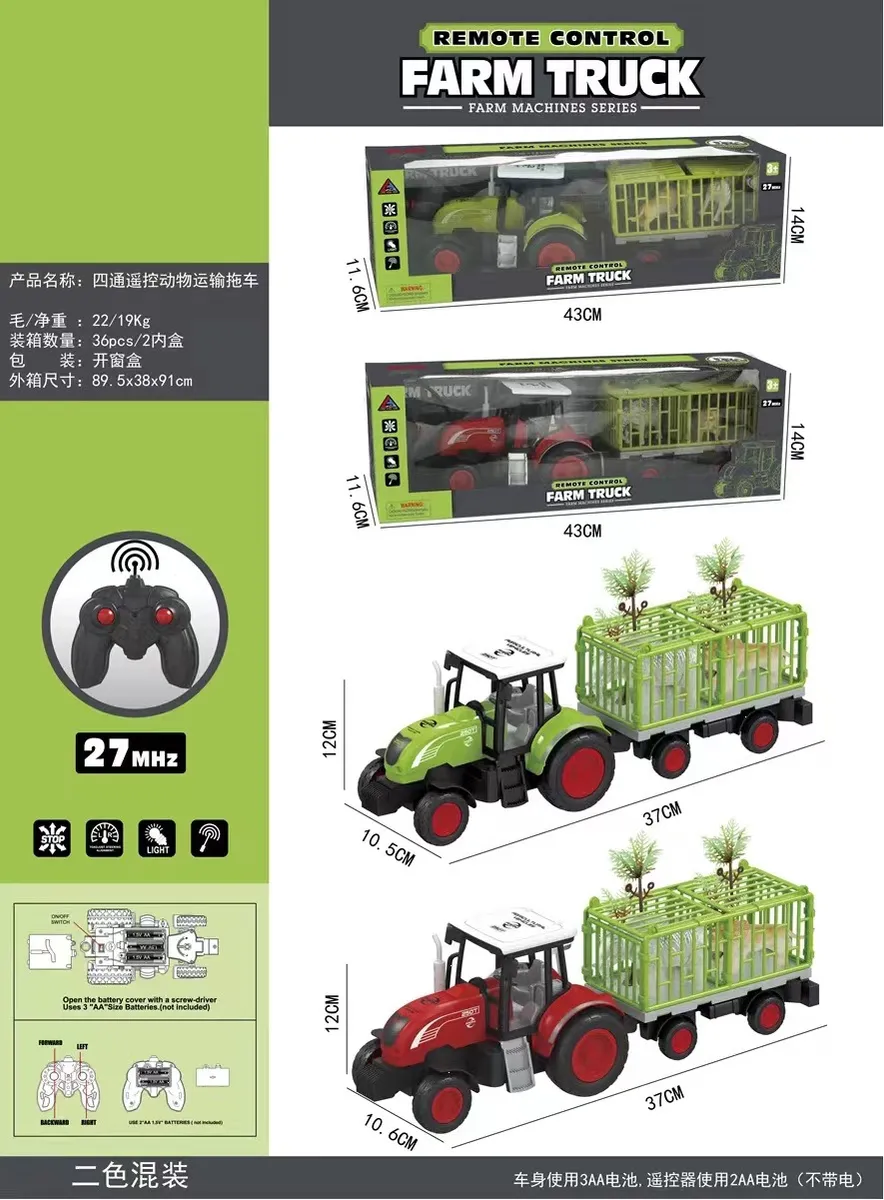 Zabawkowy Ciągnik Rolniczy RC Zielony 43cm 27MHz