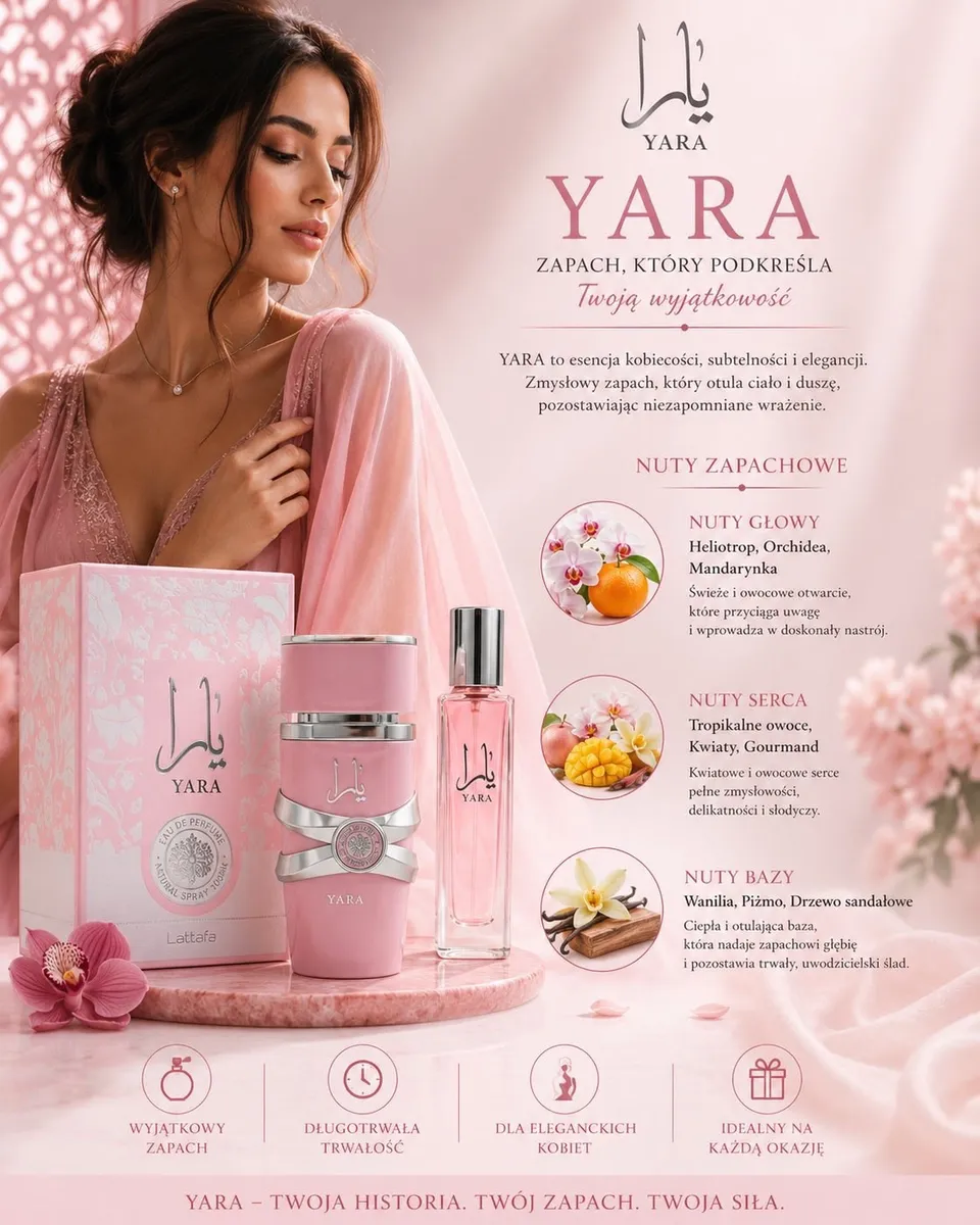 Lattafa Yara EDP Zestaw Perfum Różowy 50+20ml