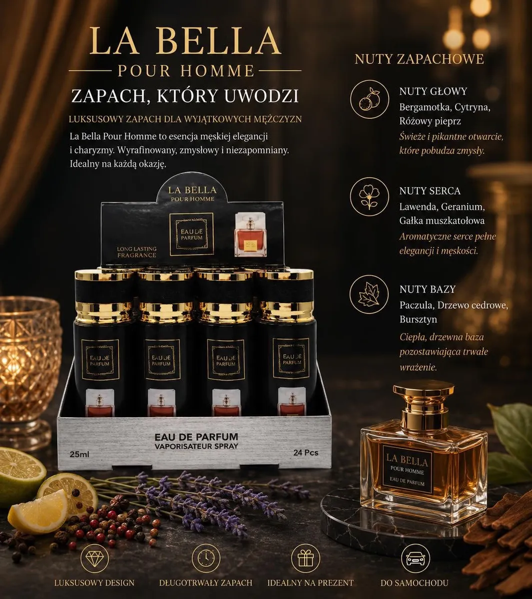 La Bella Pour Homme Eau de Parfum 25ml męski cytrusowy