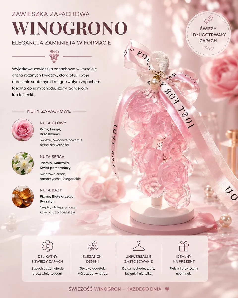 Winogrono Zawieszka Zapachowa Różowa FOR YOU
