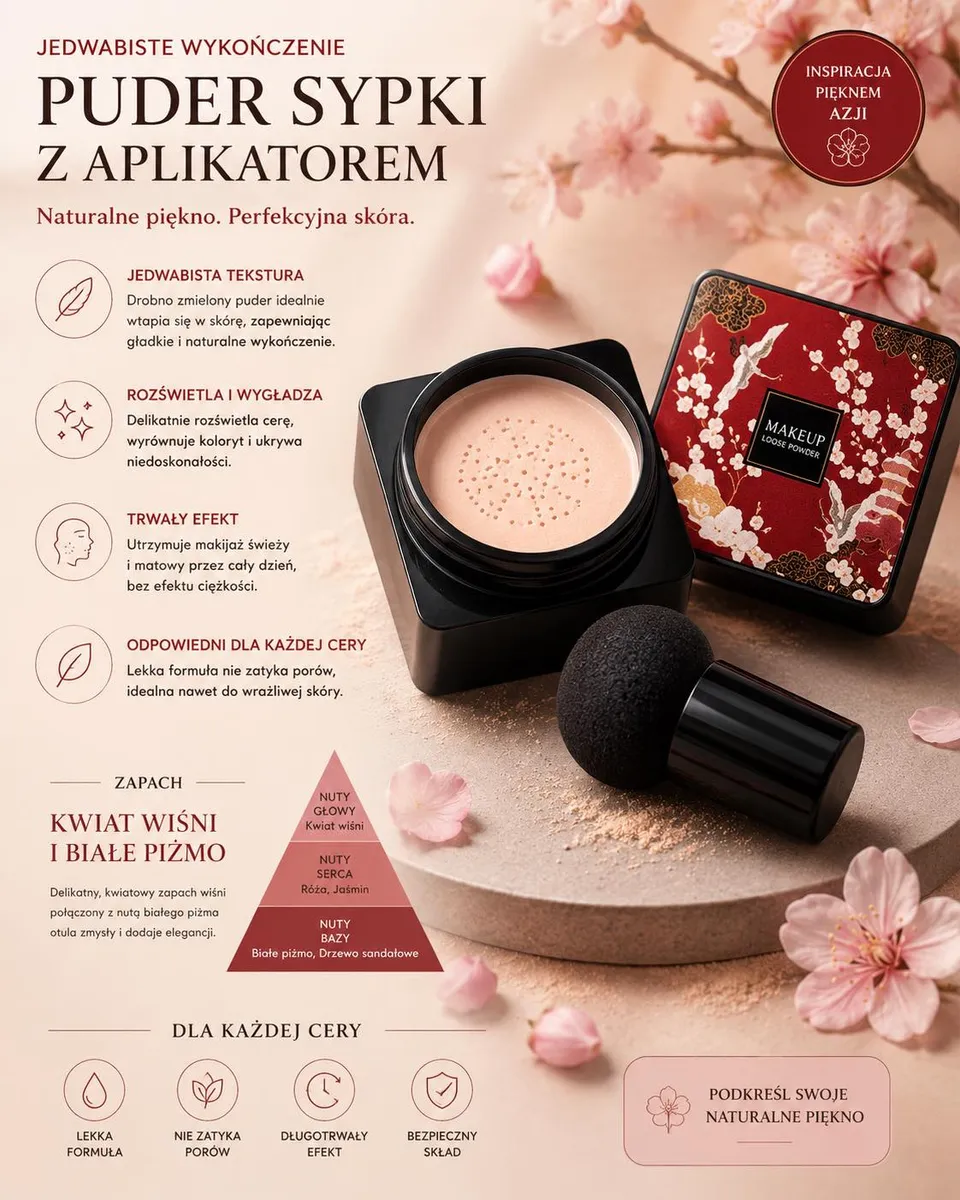 Puder Sypki z Aplikatore z Kwiatem Wiśni