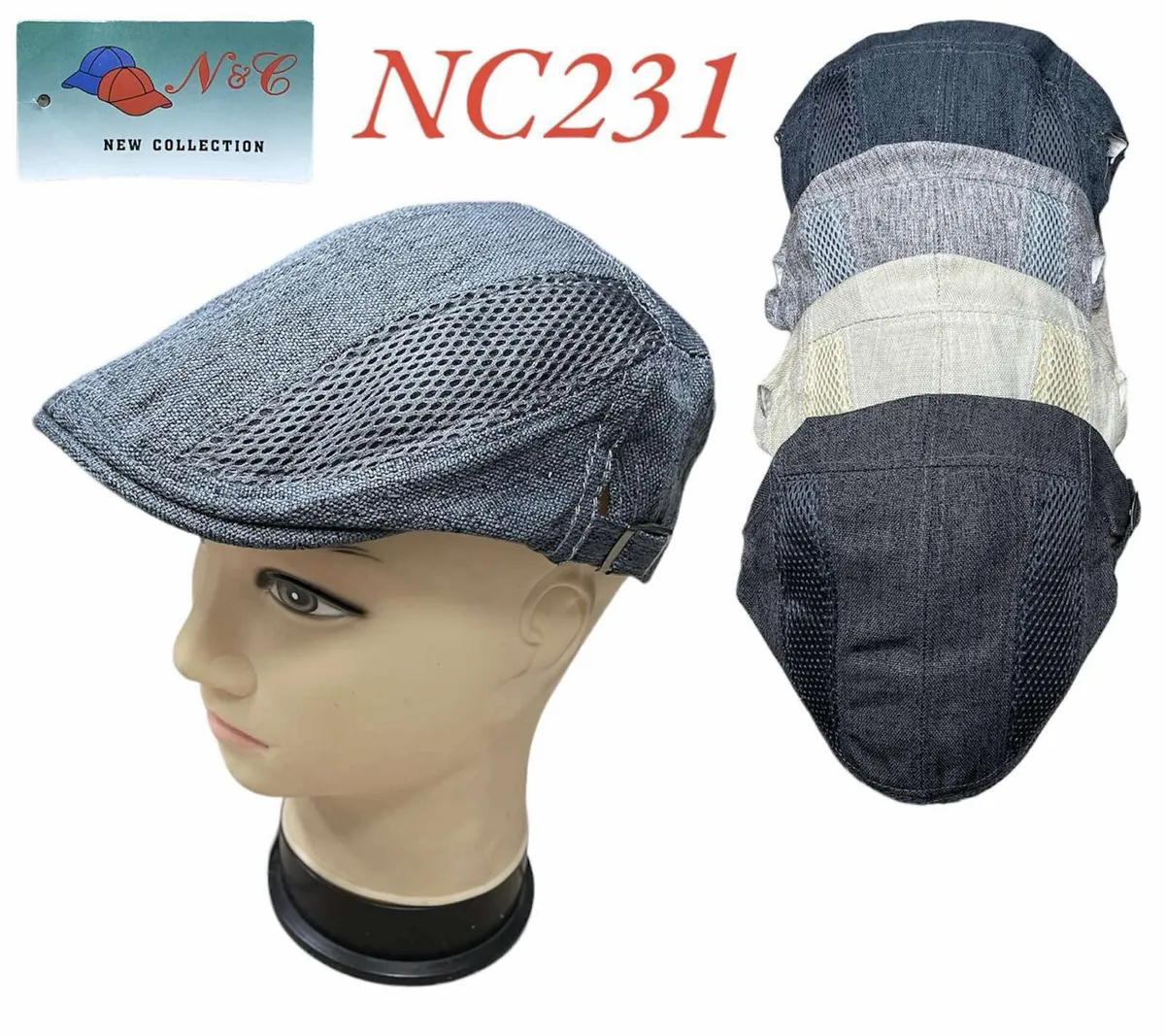 Czapki N&C Mix Denimowe Flat Cap Szary Granatowy Biały