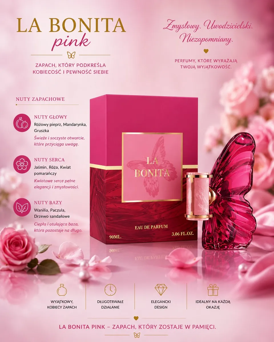LA BONITA Pink Woda Perfumowana 90ml Różowy Motyl
