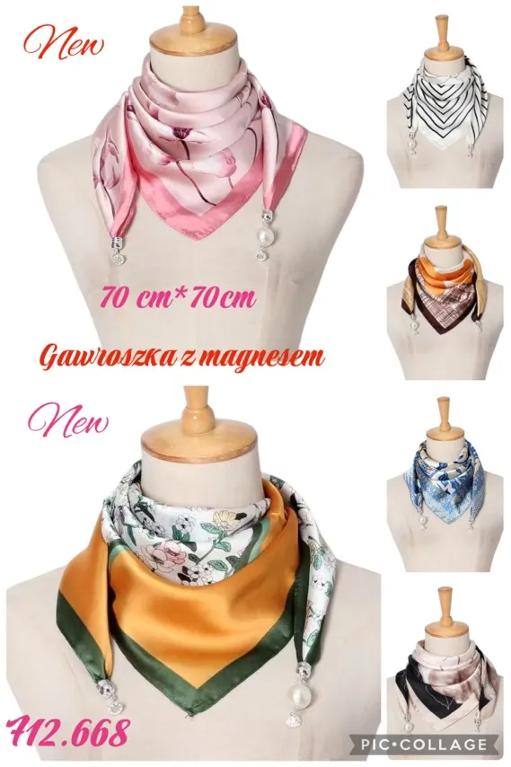 Gawroszka jedwabna 70x70cm z magnesem i perłami