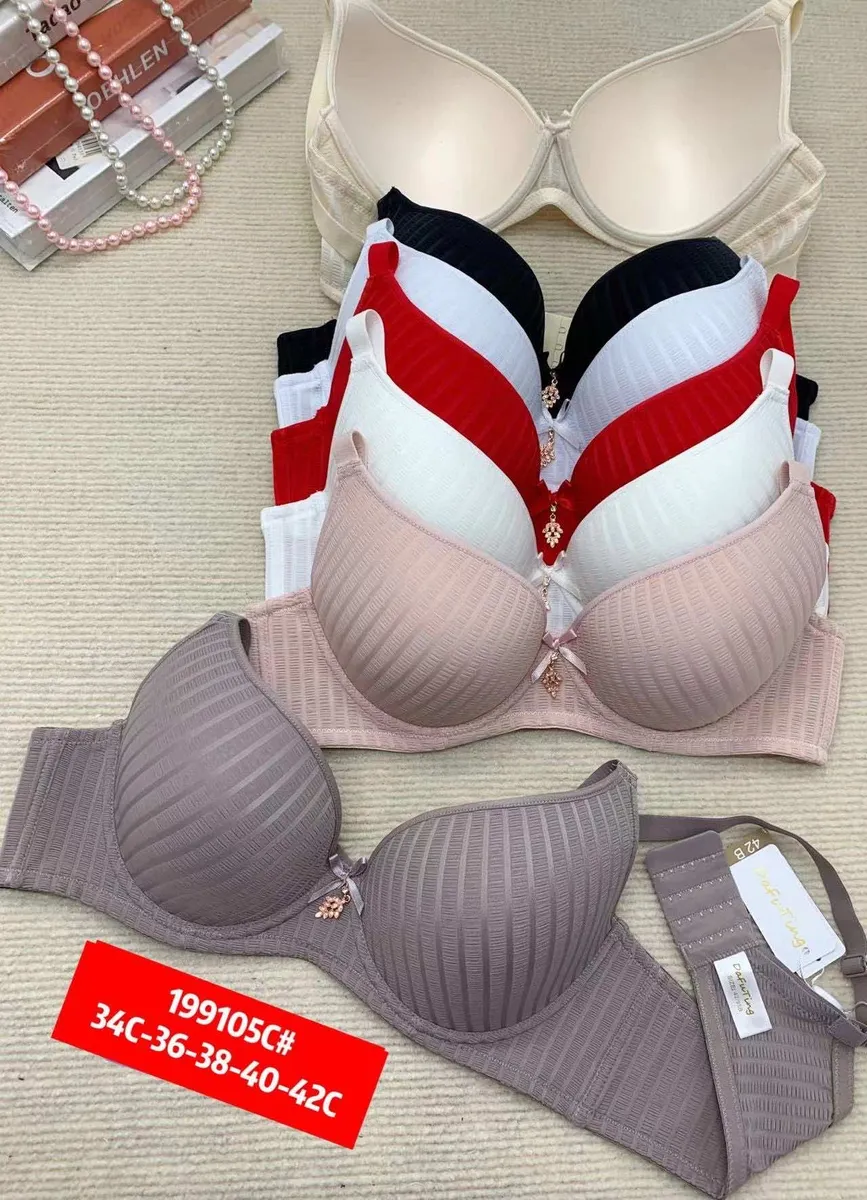 Biustonosz Push Up Prążkowany Szary 34C-42C