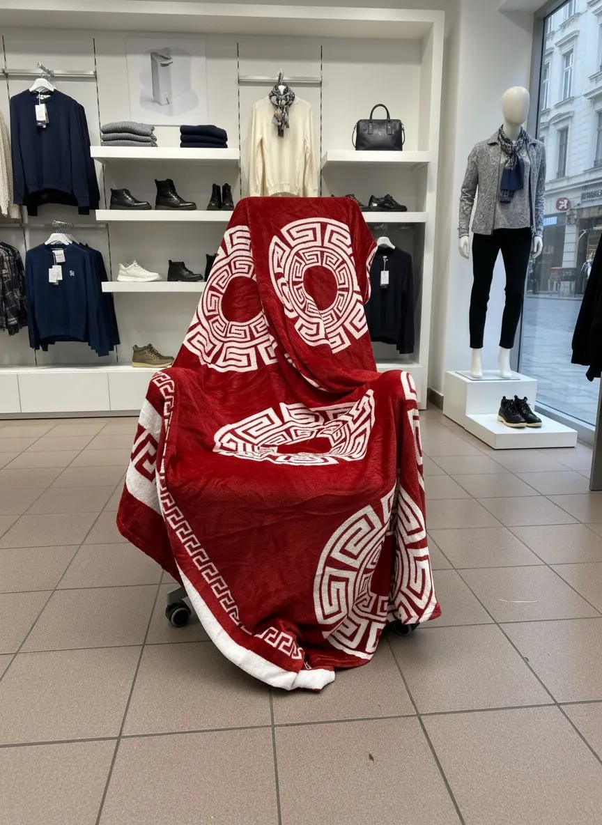 Miękki Koc Czerwony z Wzorami Greckimi 200/220 cm