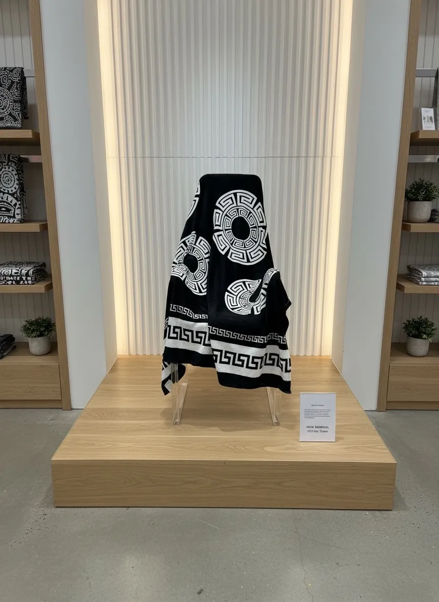 Miękki Koc Czarno-Biały 200x220cm Grecki Wzorzec