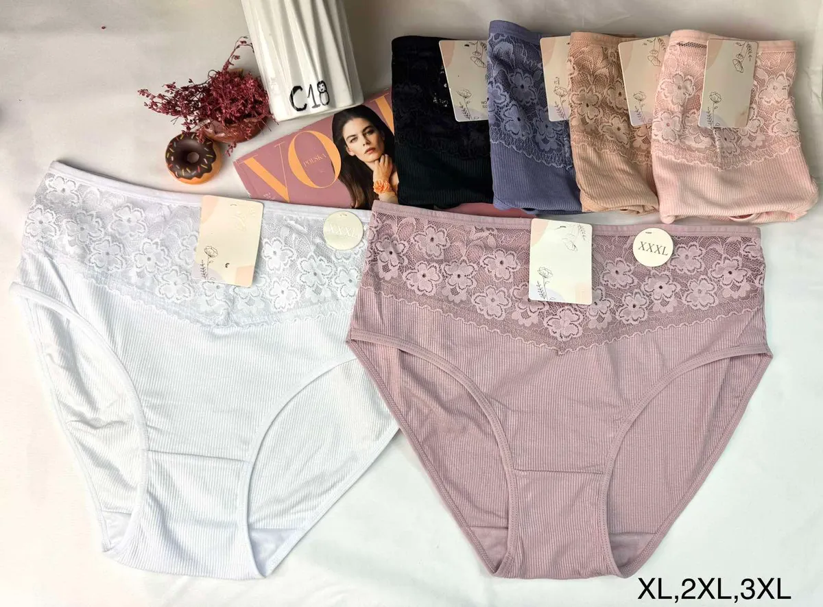 Damskie Figi Koronkowe Prążkowane Wysoki Stan XXL-3XL