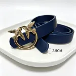 Pasek damski granatowy ze złotą klamrą ptaki 2,5cm