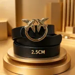 Pasek skórzany czarny z kółkiem ptaki 2.5cm 