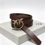 Pasek damski bordowy ze złotą klamrą ptaki 2.5cm