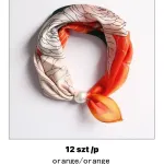 Chusta damska polyesterowa orange z perłą i kwiatami