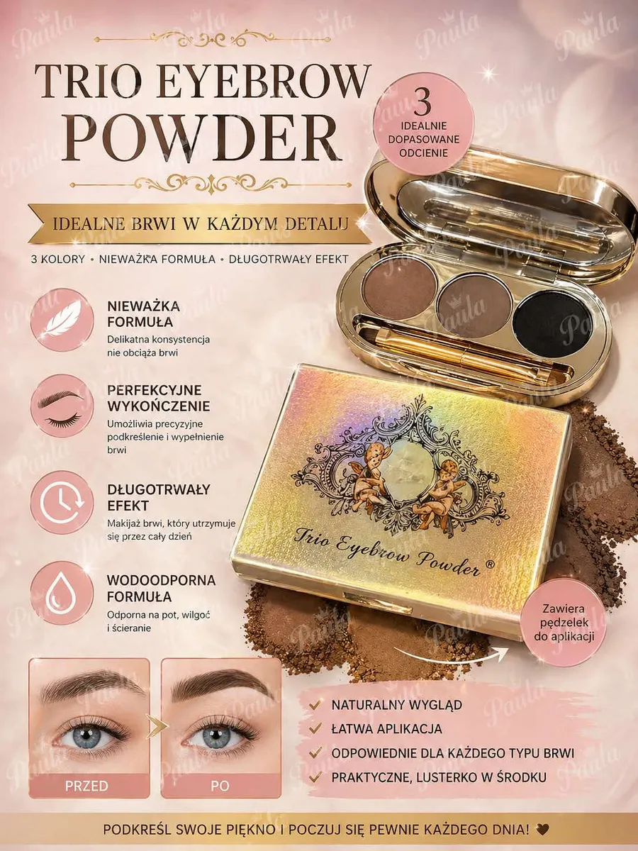 Trio Eyebrow Powder Paula 3 odcienie brązowe