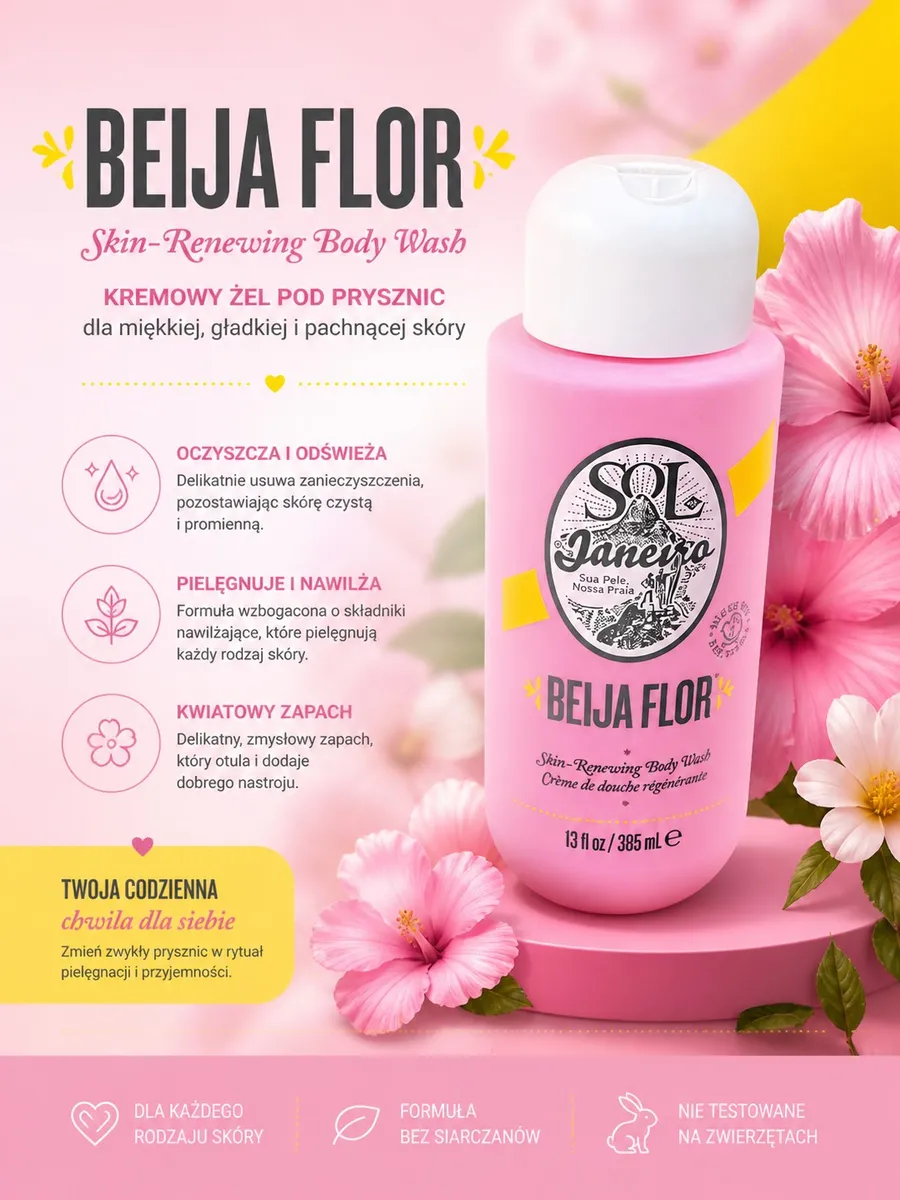 Beija Flor Kremowy Żel pod Prysznic 385ml Różowy