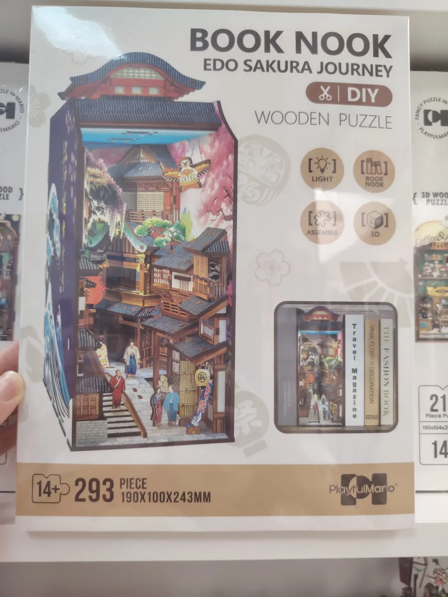 Book Nook Edo Sakura Journey Drewniana Puzzle 3D 190x100x243mm