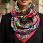 Chusta Kwiatowa Paisley 70x70cm Czerwono-Zielona