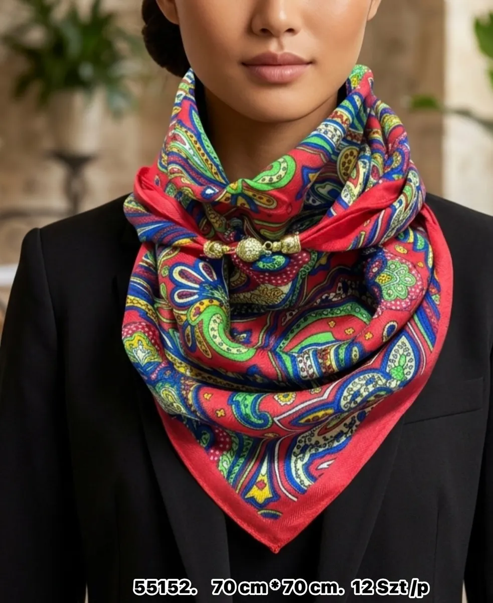 Chusta Kwiatowa Paisley 70x70cm Czerwono-Zielona