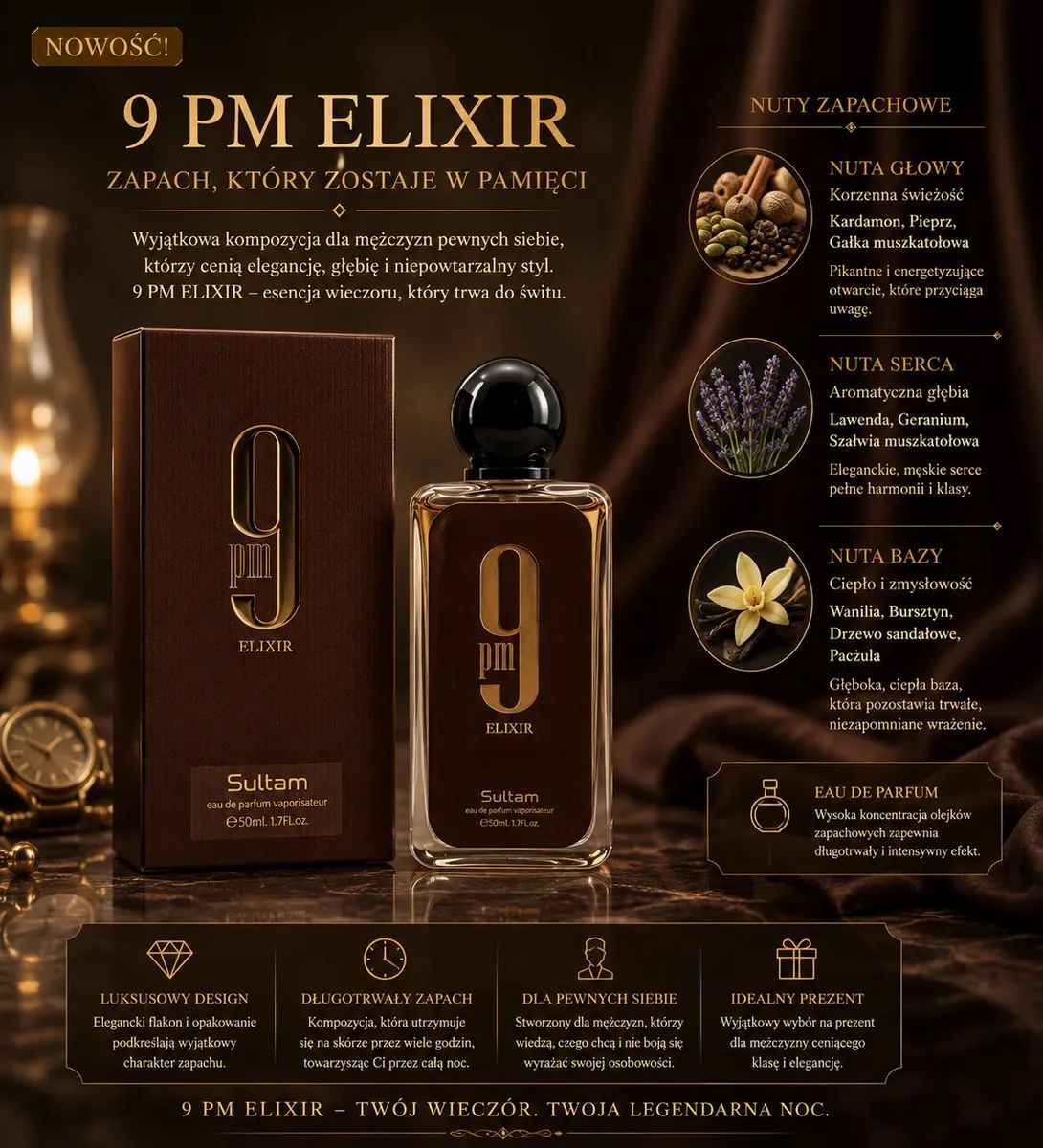 Perfumy 9 PM Elixir Sultan 50ml Eau de Parfum