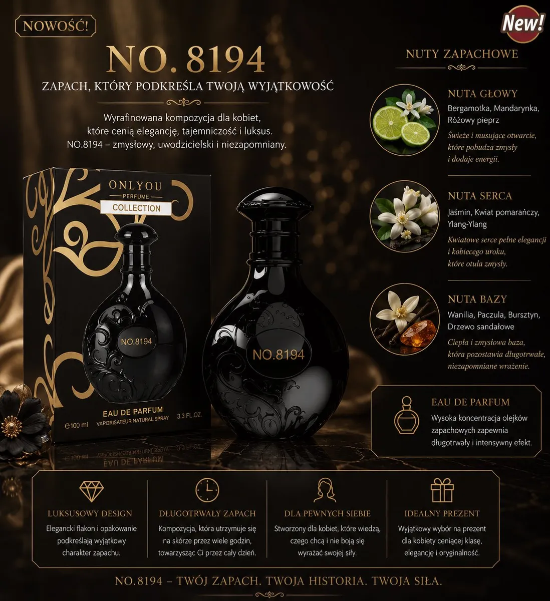 Perfumy OnlyYou No.8194 Eau de Parfum 100ml Czarny