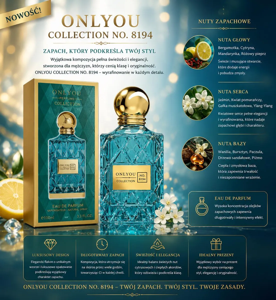 Perfumy Only You Collection 8194 100ml Turkusowe