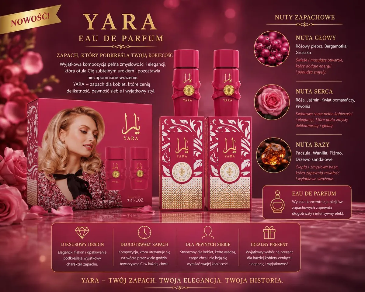 Yara Eau de Parfum 2x50ml Nuty Głowy Bergamotka Gruszka