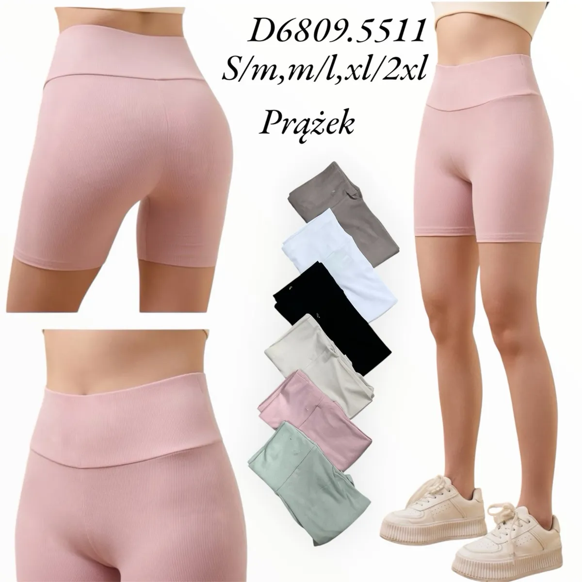 Spodenki Prążkowane Damskie S/M-L/XL/2XL Różowe