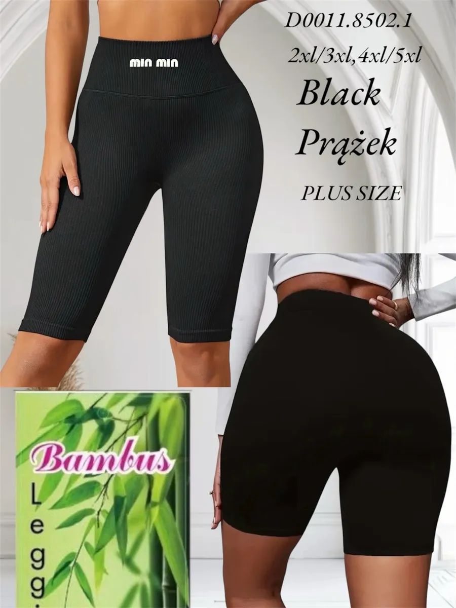 Spodenki Bambusowe Legginsy Czarne Prążkowane 2XL-5XL Plus Size