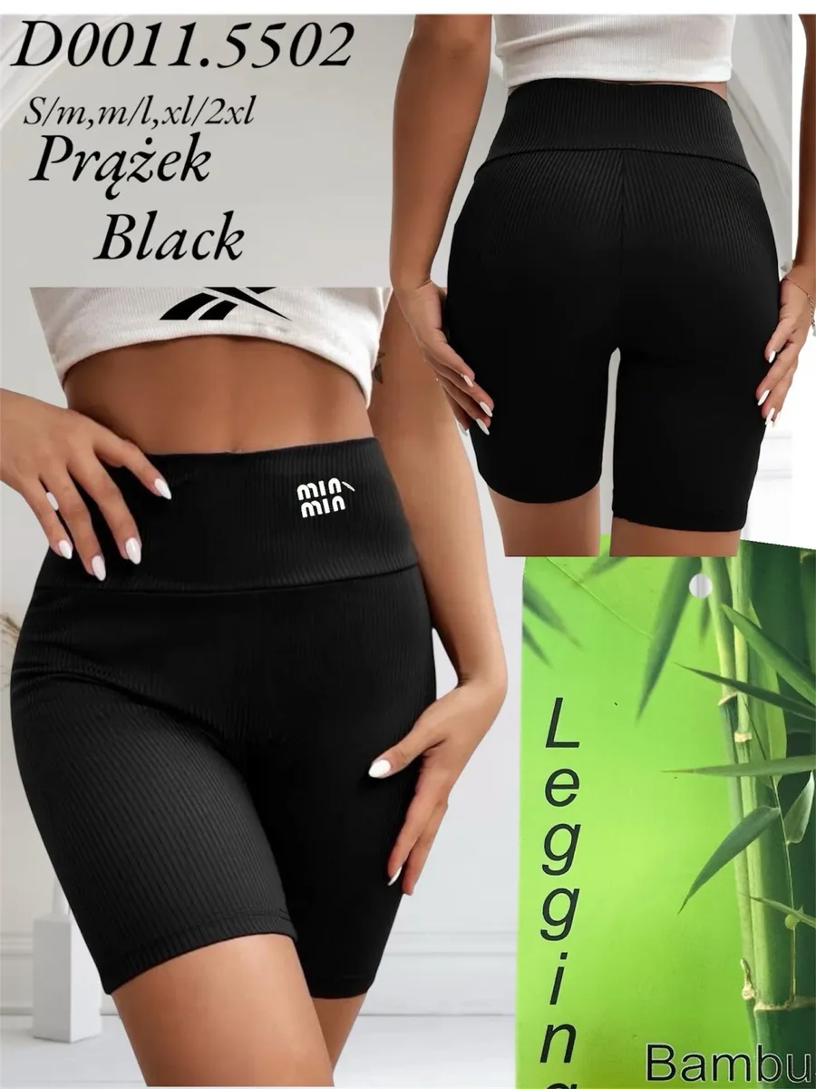 Spodenki Legginsy Prążkowane Czarne Bambus S/M,L,XL,2XL