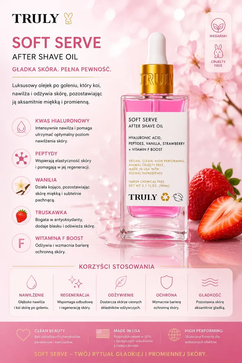 TRULY Soft Serve After Shave Oil Wanilia Truskawka 90ml