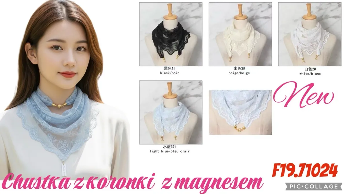 Chustka z koronki z magnesem jasnoniebieska light blue