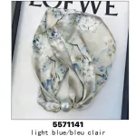 Chusta jedwabista light blue clair kwiatowy wzór z perłą