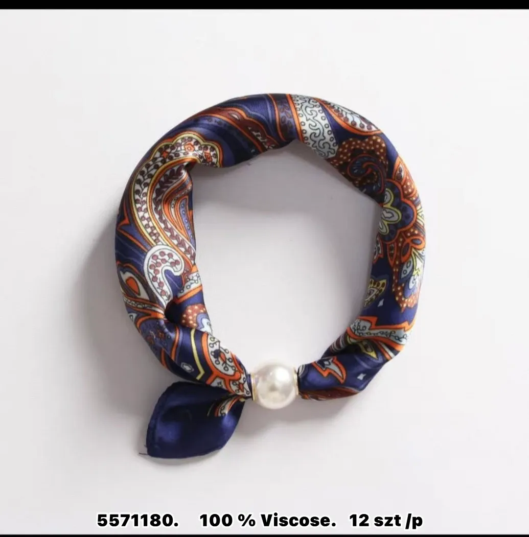 Chusta Wiskoza Paisley Granatowo-Rdzawa z Perłą