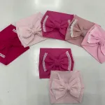 Opaski Dziecięce Scrunchie Różowe Beżowe z Kokardą