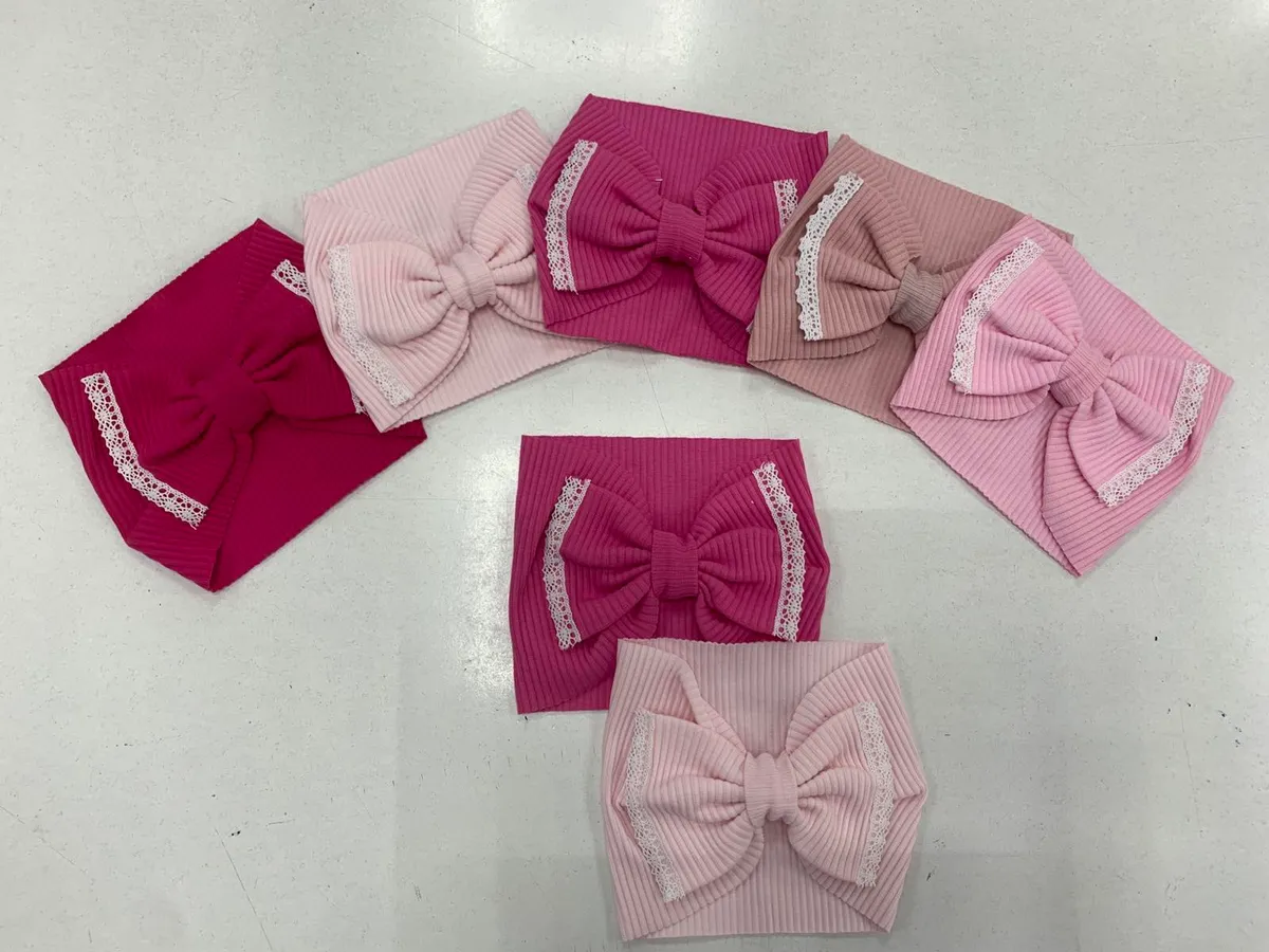 Opaski Dziecięce Scrunchie Różowe Beżowe z Kokardą