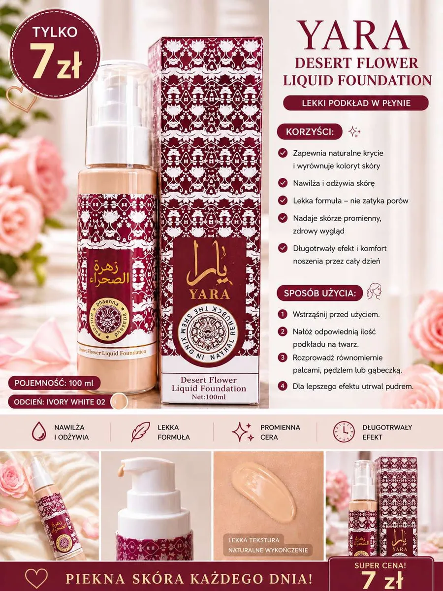 Podkład płynny Yara Desert Flower Ivory White 02 100ml