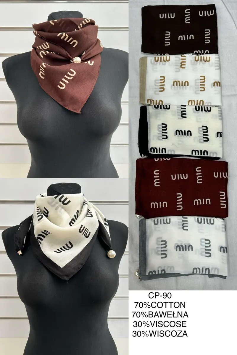 Chusta Kwadratowa z Wzorami Logo 70% Bawełna 30% Wiskoza