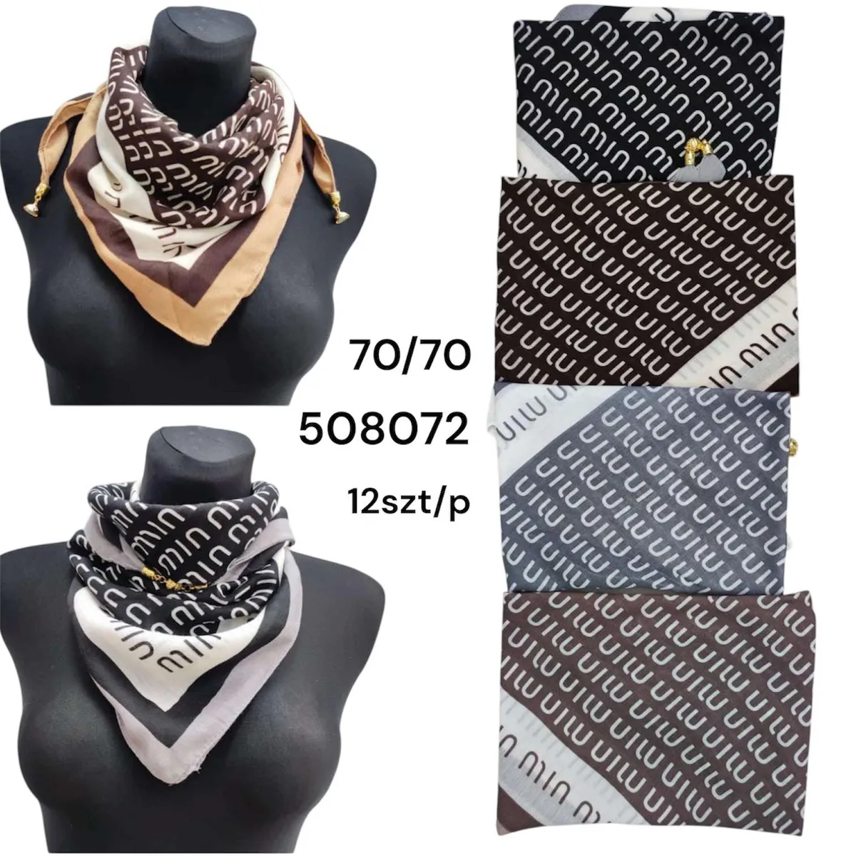 Chusta damska 70/70 cm Monogram Brązowa/Czarna/Szara
