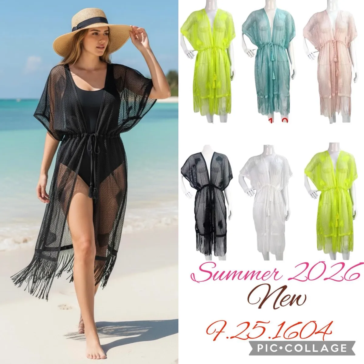 Pareo plażowe damskie siatkowane z frędzlami Summer 2026