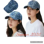 Czapka bejsbolówka jeansowa niebieska z perełkami