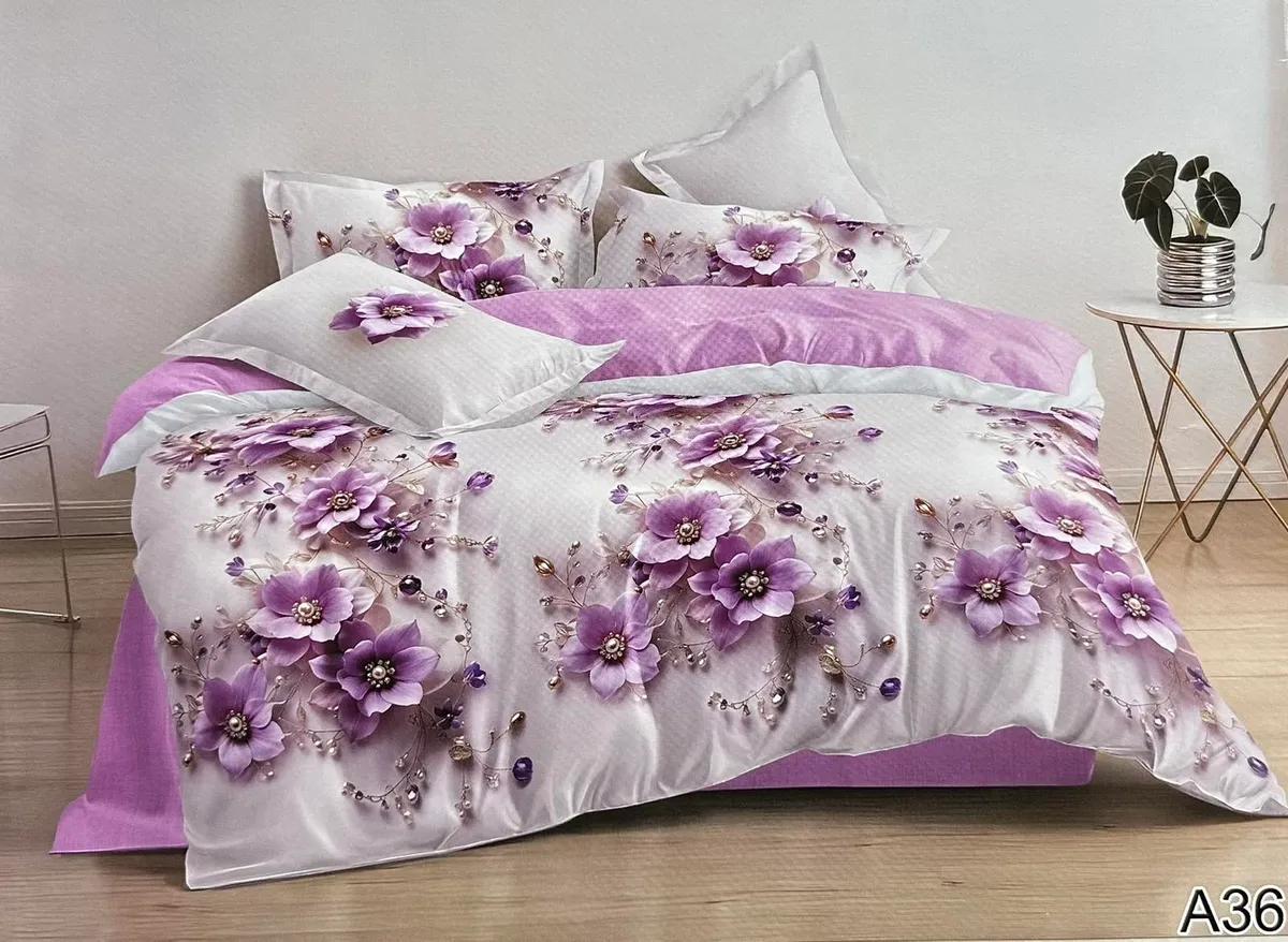 Komplet pościeli Milano 5D fioletowo-biały 200/220
