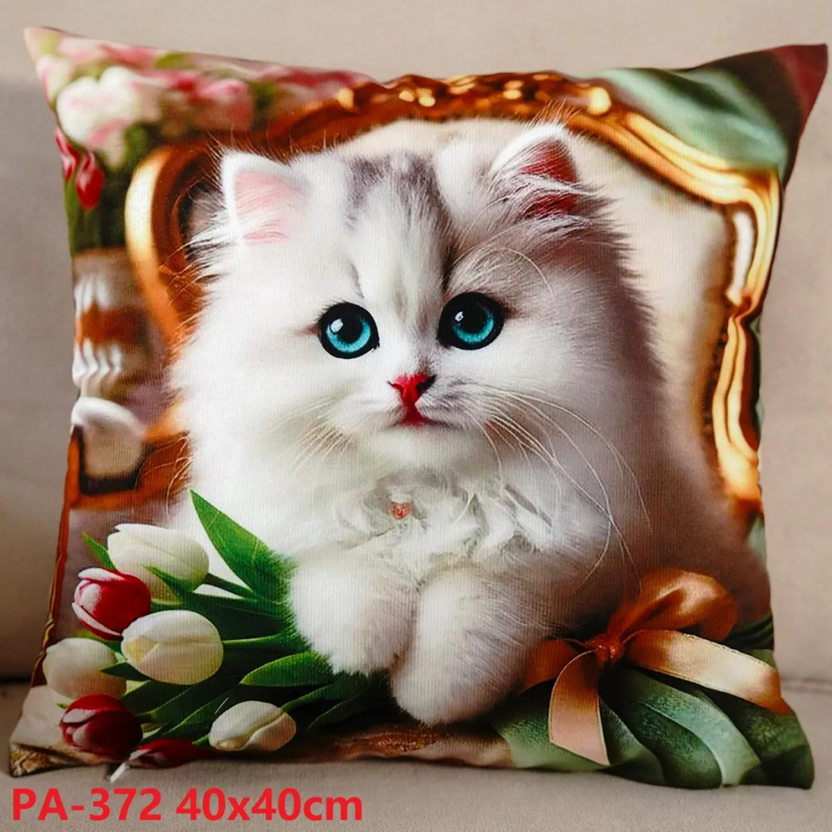 Poszewka dekoracyjna 40x40cm kot perski z tulipanami PA-372
