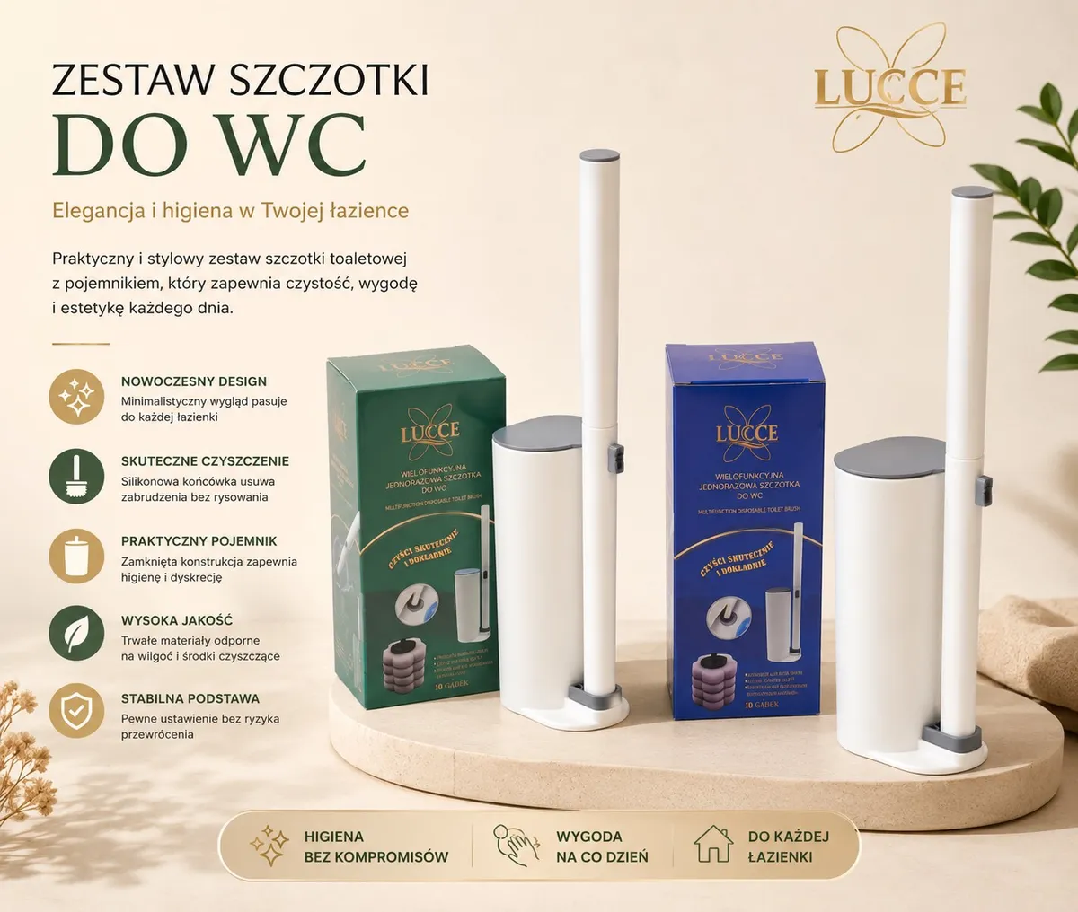 Wielofunkcyjna Szczotka do WC LUCCE z Pojemnikiem Biało-Szara