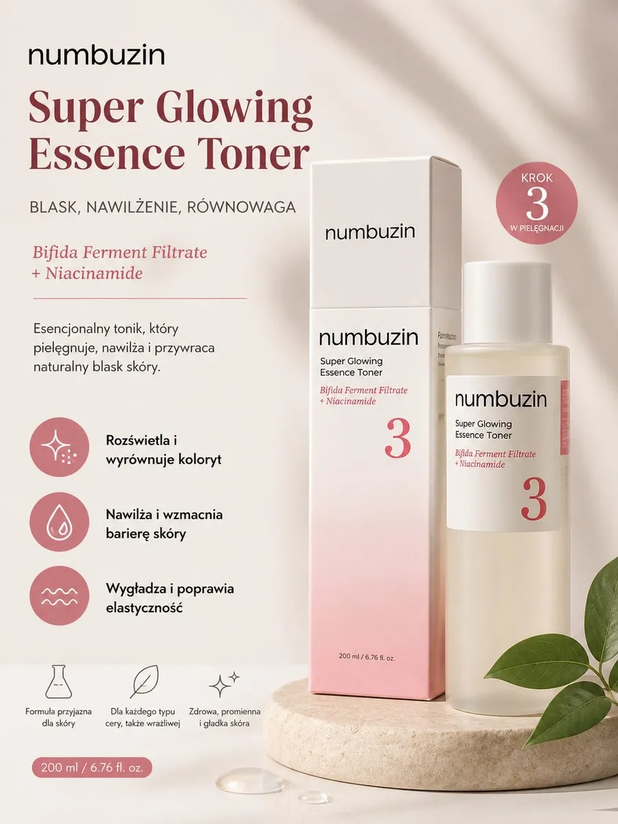 Numbuzin No.3 Super Glowing Essence Toner 200ml Rozświetlający