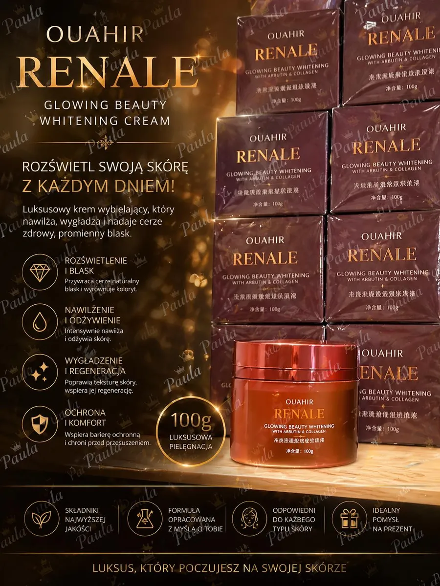 Krem Wybielający OUAHIR RENALE z Arbutyną i Kolagenem 100g