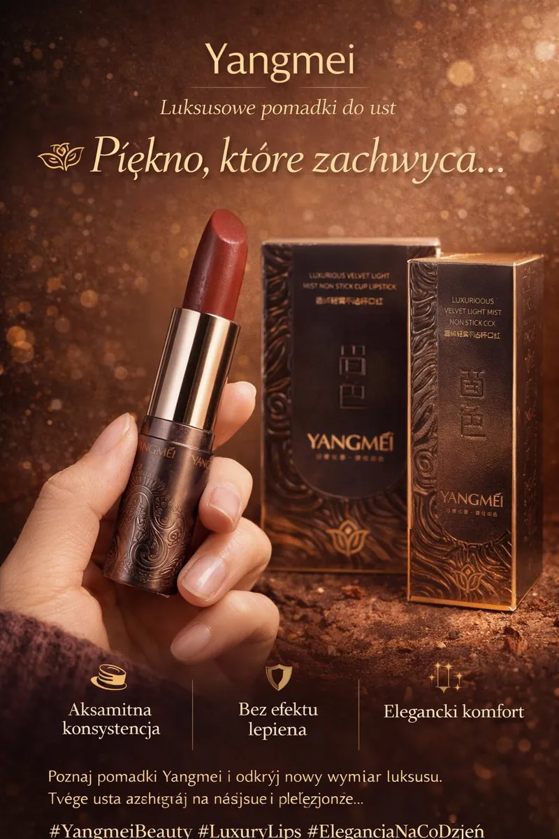 Pomadka Yangmei Luxurious Velvet Lipstick Aksamitna Ciemnoczerwona